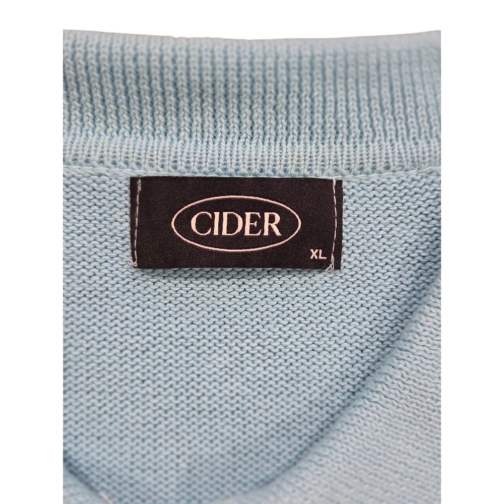 Cider Blue Floral Embroidered Short Sleeve Knit Cropped Cardigan Polo Top XL - Picture 3 of 4